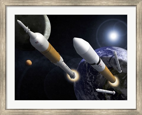 Framed Ares I Crew Launch Vehicle and the Ares V Cargo Launch Vehicle Print