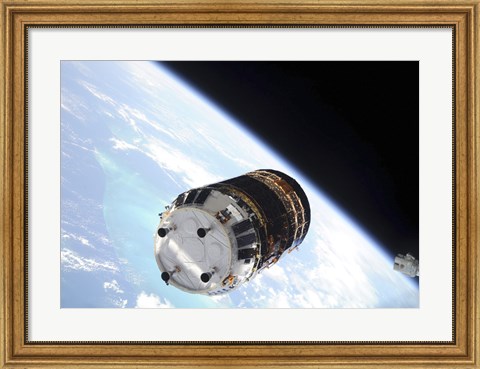 Framed Japanese H-II Transfer Vehicle backdropped by Earth&#39;s Horizon Print