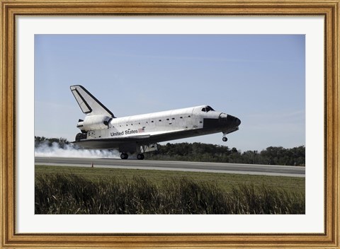 Framed Space Shuttle Atlantis Touches Down at Kennedy Space Center, Florida Print