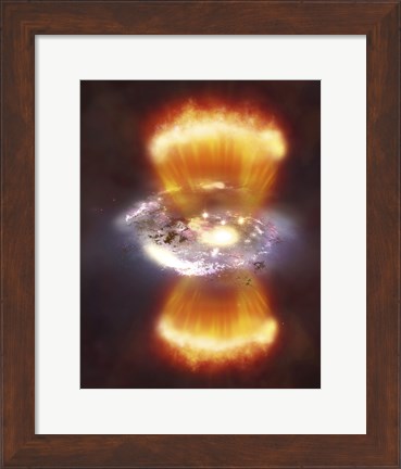 Framed Artist Concept of a Galaxy inside of a Glowing Hydrogen Blob Print