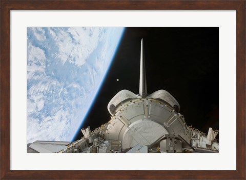Framed Space Shuttle Discovery&#39;s Payload Bay Backdropped by Earth&#39;s Horizon Print