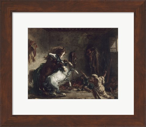 Framed Arab Horses Fighting in a Stable, 1860 Print