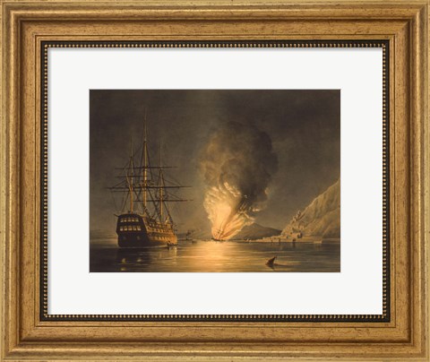 Framed Explosion of the US Steam Frigate Missouri Print