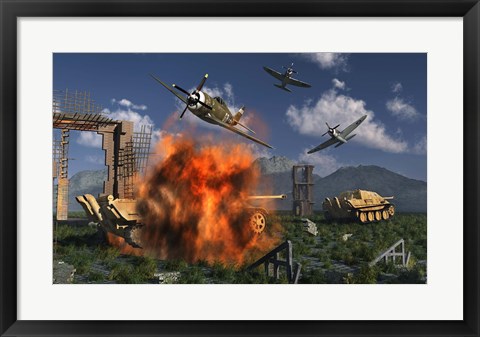 Framed P-47 Thunderbolts Attacking Print