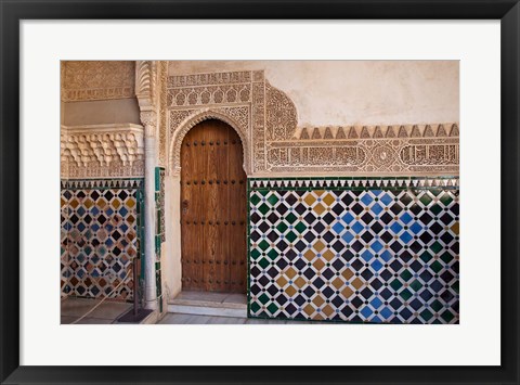 Framed Spain, Andalusia, Alhambra Ornate door and tile of Nazrid Palace Print