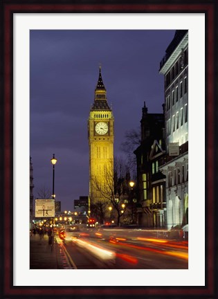 Framed Big Ben at night with traffic, London, England Print