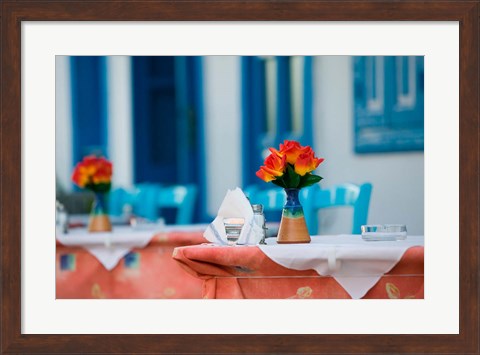Framed Cafe Table, Kokkari, Samos, Aegean Islands, Greece Print