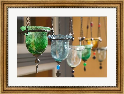 Framed Manolates Glassware, Manolates, Samos, Aegean Islands, Greece Print