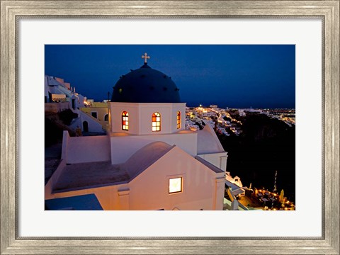 Framed Evening Light on Church, Imerovigli, Santorini, Greece Print