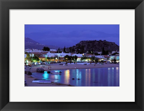 Framed Evening Harbor View, Stoupa, Messina, Peloponnese, Greece Print