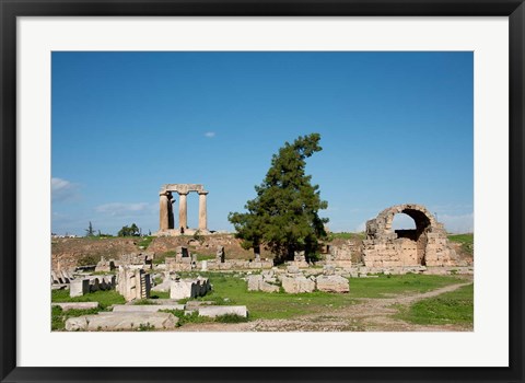 Framed Greece, Corinth Carved stone rubble and the Doric Temple of Apollo Print