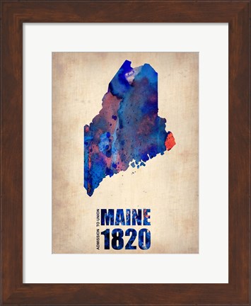 Framed Maine Watercolor Map Print