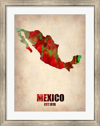 Framed Mexico Watercolor Map Print