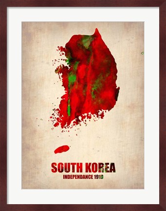 Framed South Korea Watercolor Map Print