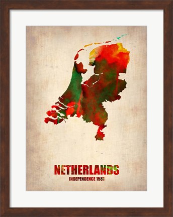 Framed Netherlands Watercolor Map Print