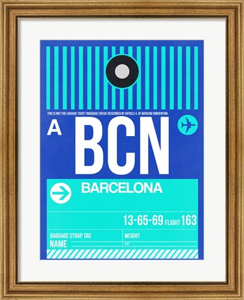 Framed BCN Barcelona Luggage Tag 2 Print