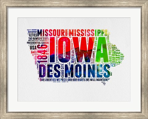 Framed Iowa Watercolor Word Cloud Print