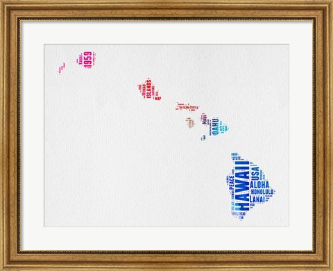 Framed Hawaii Watercolor Word Cloud Print