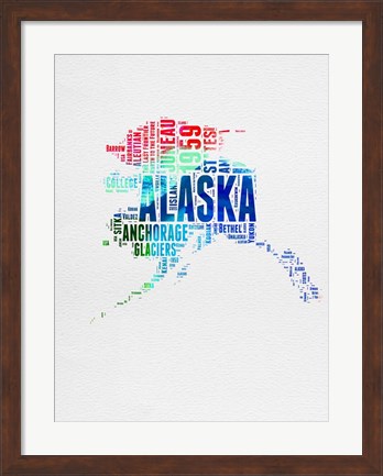 Framed Alaska Watercolor Word Cloud Print