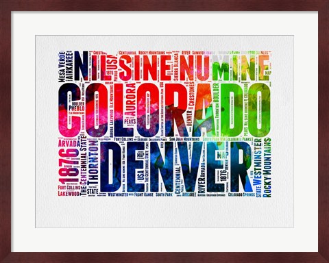 Framed Denver Watercolor Word Cloud Print