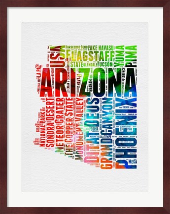Framed Arizona Watercolor Word Cloud Print