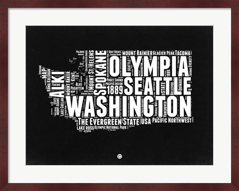 Framed Washington Black and White Map Print