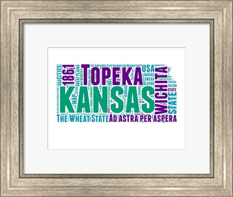 Framed Kansas Word Cloud Map Print