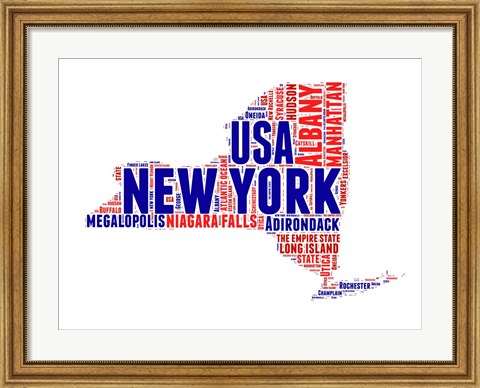 Framed New York Word Cloud Map Print