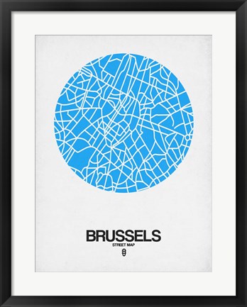 Framed Brussels Street Map Blue Print
