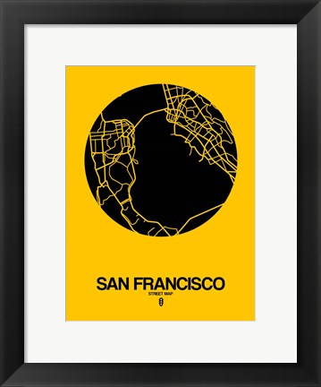 Framed San Francisco Street Map Yellow Print