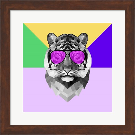 Framed Party Tiger in Glasses Print