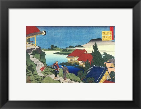 Framed Man Walks up to a Temple in the Early Morning Print