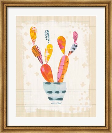 Framed Collage Cactus IV on Graph Paper Print