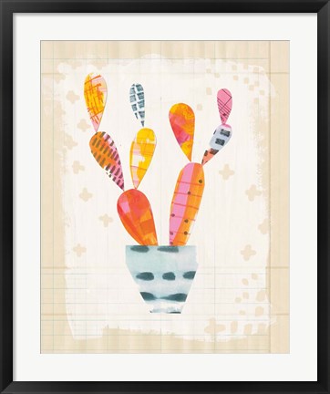 Framed Collage Cactus IV on Graph Paper Print