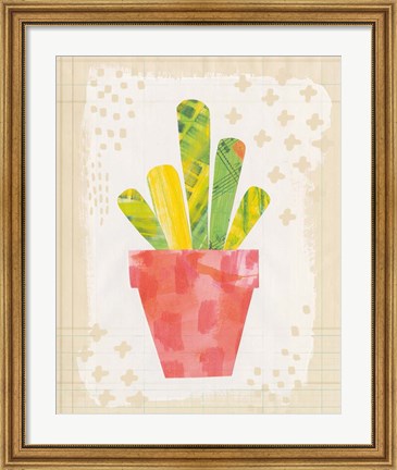 Framed Collage Cactus VI on Graph Paper Print