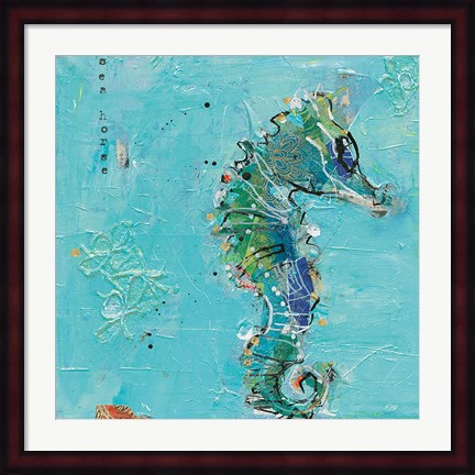 Framed Little Seahorse Blue Print