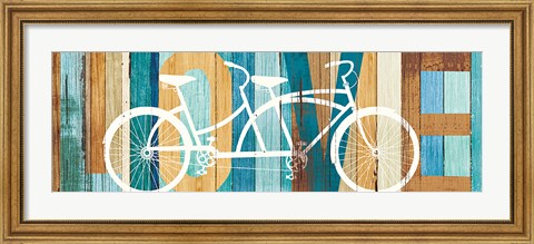 Framed Beachscape Tandem Bicycle Love Print