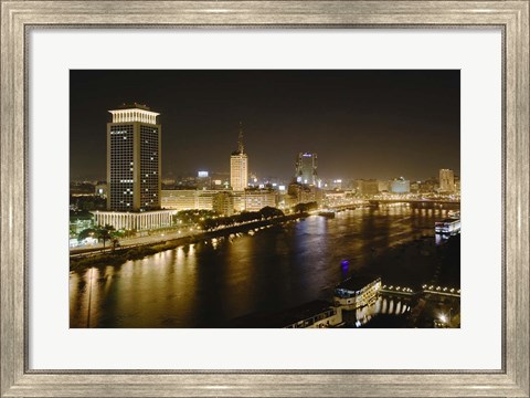 Framed Night View of the Nile River, Cairo, Egypt Print
