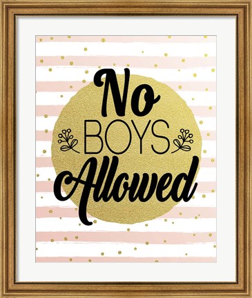 Framed No Boys Allowed Stripes and Dots Gold Print