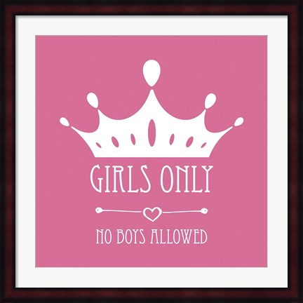Framed Girls Only Crown White on Pink Print