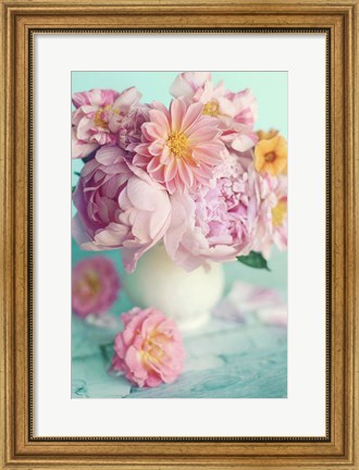 Framed Peonies On Teal Print