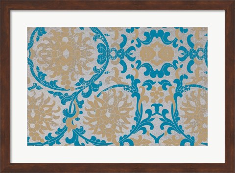 Framed Tan &amp; Blue Floral Pattern II Print