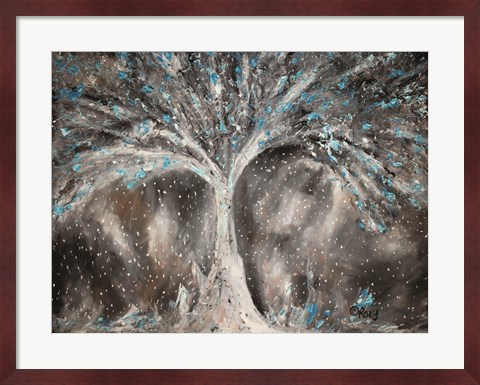 Framed Birches with Blue Birds Print
