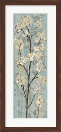 Framed Almond Branch I on Light Blue Print