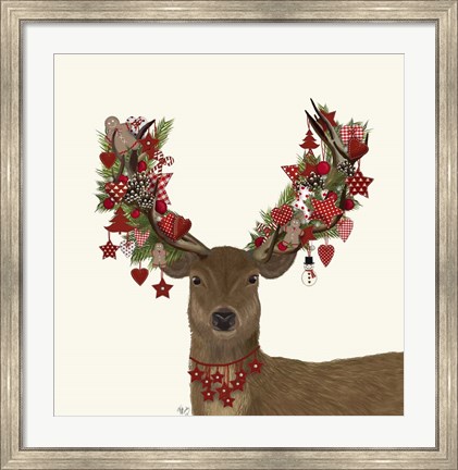 Framed Deer, Homespun Wreath Print