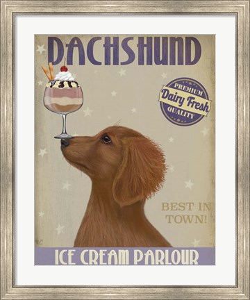 Framed Dachshund, Gold, Ice Cream Print