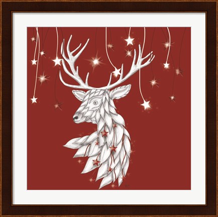 Framed White Deer and Hanging Stars Print
