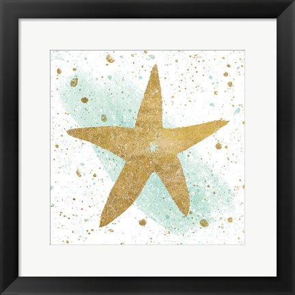 Framed Silver Sea Life Aqua Starfish Print