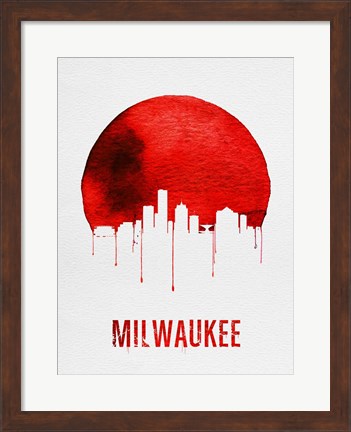 Framed Milwaukee Skyline Red Print