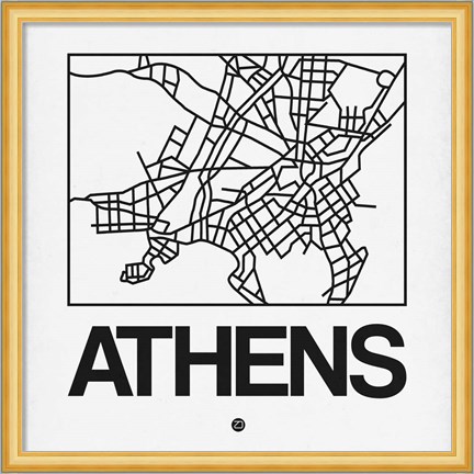 Framed White Map of Athens Print